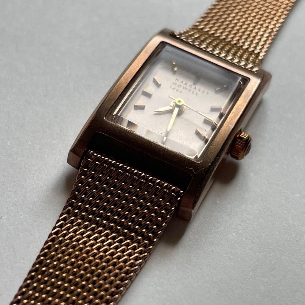 Used MARGARET HOWELL idea Margaret Howell Watch Square Pink Gold Mesh Belt