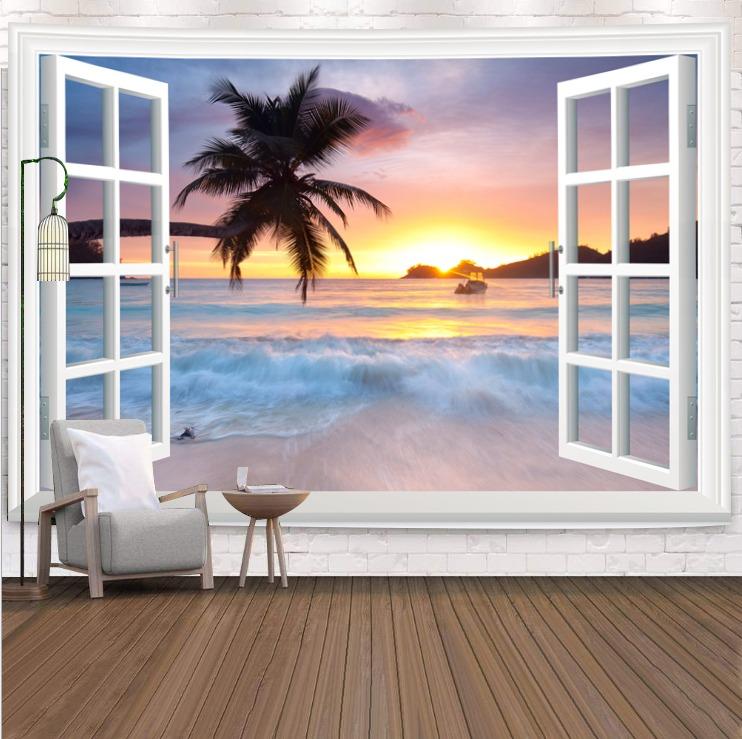 Berglandschaft vor dem Fenster, hängender Wandteppich, Wanddekoration für Zuhause, Büro, Wohnzimmer