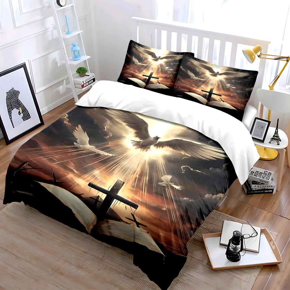 Dove and Cross Design Bedding Set Bedding set (1 duvet cover, 2 pillowcases, duvet not included)
