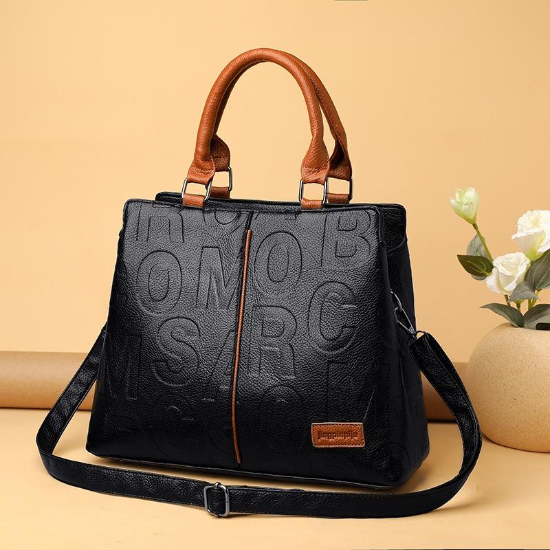 New Handbag Going Out Messenger Bag Large Capacity Soft Leather Letter Embossed Shoulder Tote Bag