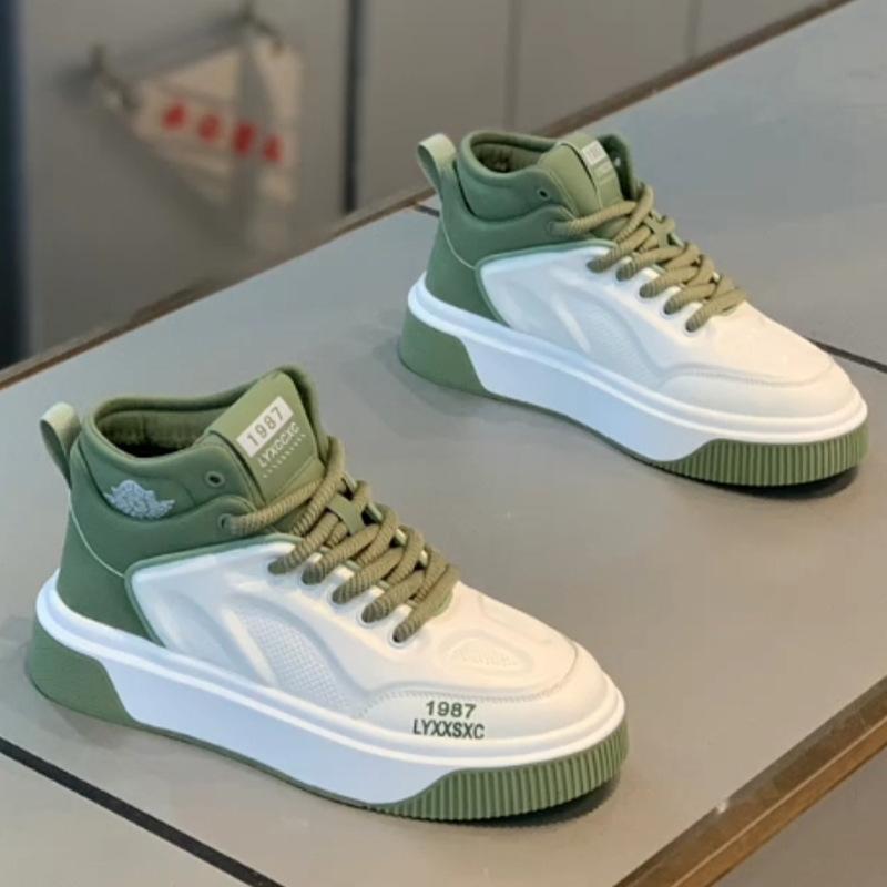 Winter new thick-soled high-top board shoes single cotton leather perforated casual shoes ok