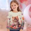 Children's Clothing Girl T-Shirts Long Sleeve Cute Cat 3D Print Casual Kids Spring Fall Clothes Girl Cartoon T-Shirts