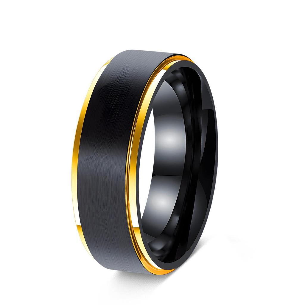 Schwarz Gold Titanstahl Mode Ring - Trendiger Edelstahl Schmuck