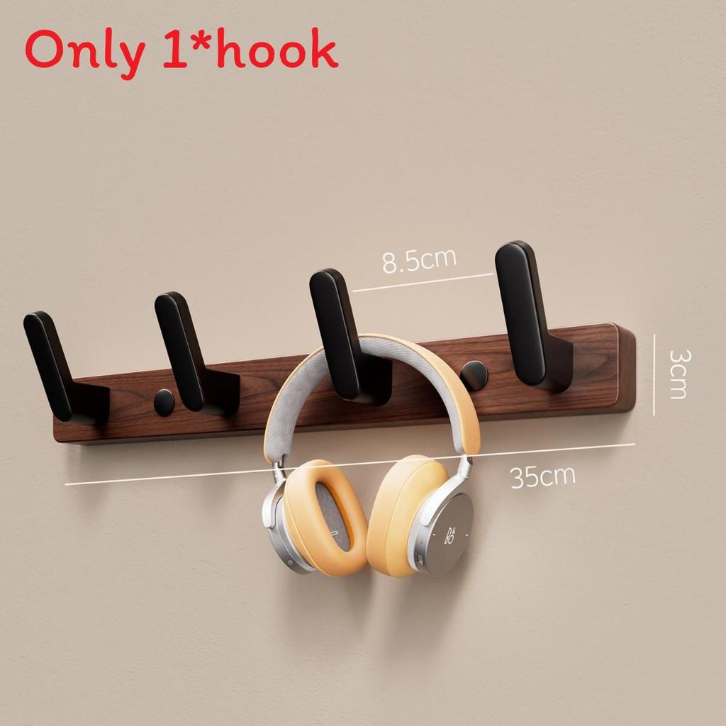 Walnut Wood Wall Hook Rack With Hooks For Entryway And Closet Organizer