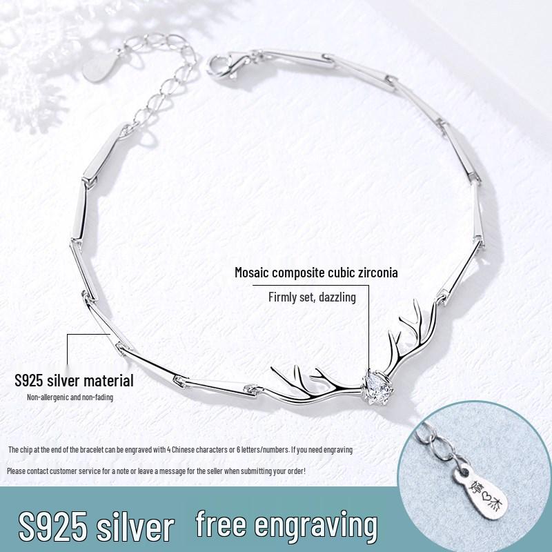 S925 Sterling Silver Deer Antler Bracelet for Women - Valentine's Day Gift for Girlfriend
