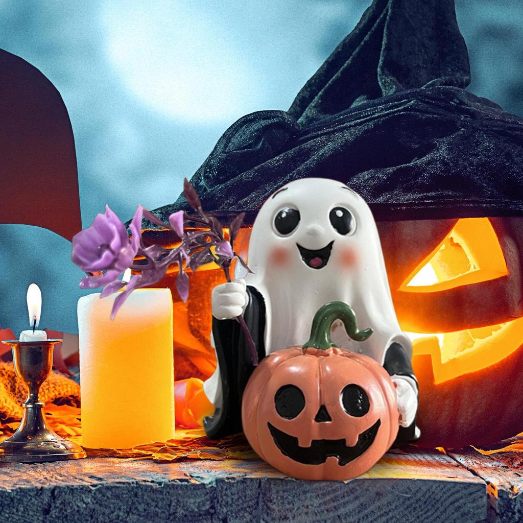 Halloween Ghost Pumpkin Resin Ornament Halloween Ghost Shaped Desktop Decoration For Living Room Bedroom Holiday