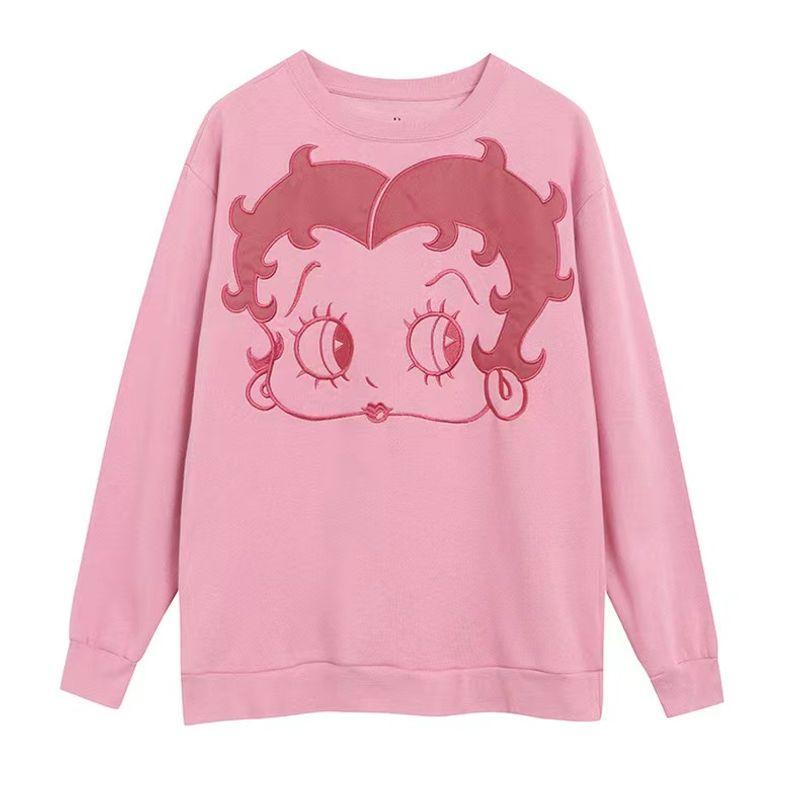 

Толстовка Тяжелая промышленность Розовая Мультяшная Свободная На флисе Вышивка Defective XS