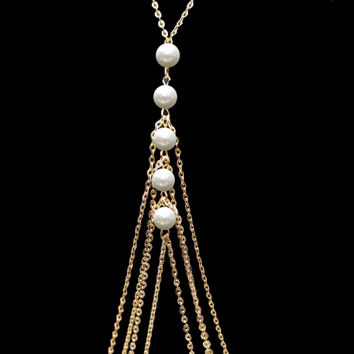 European and American exaggerated multi-layer fringed pearl body chain, necklace