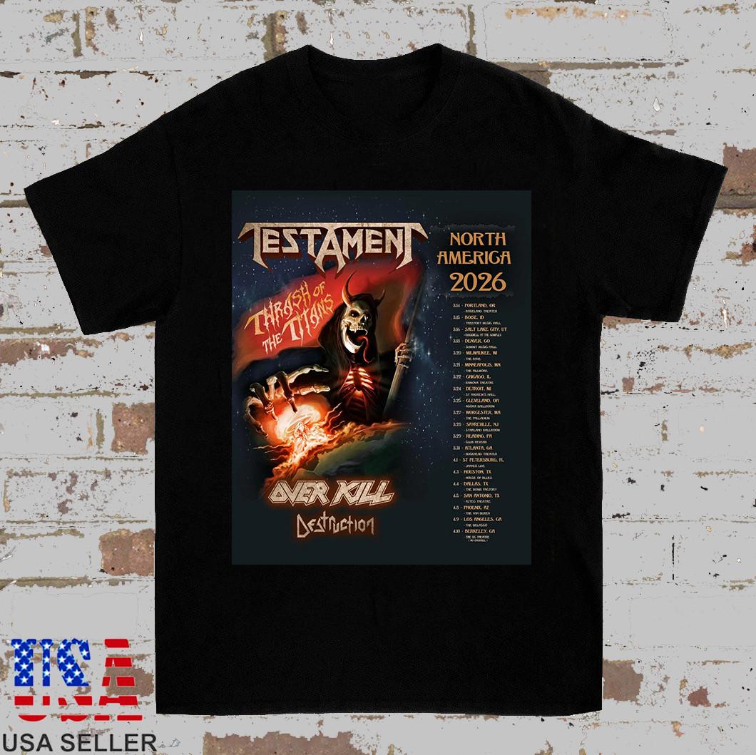Testament Spring 2026 US Tour with Overkill and Destruction T Shirt Size S-5XL S разноцветный
