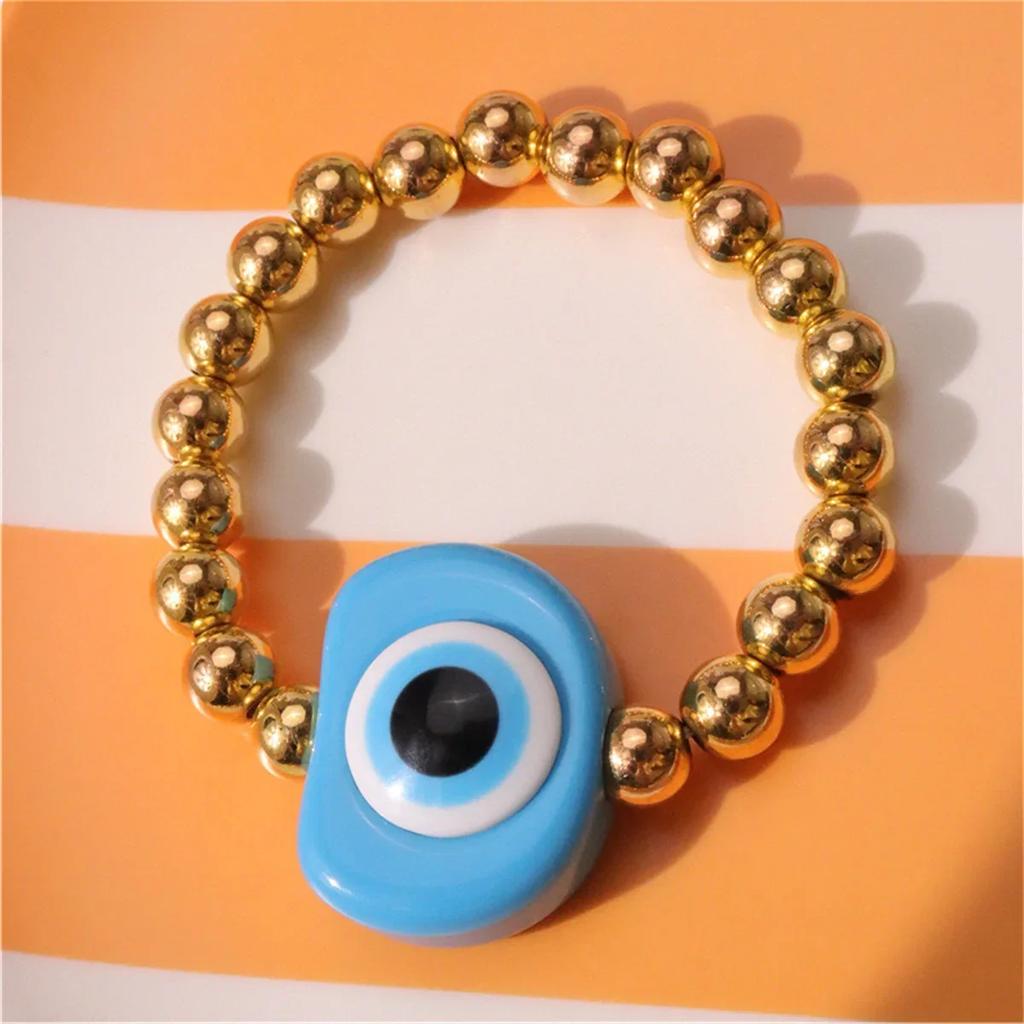 Vintage Cool Resin Blue Evil Eyes Exaggeration Bracelets Round Beaded Bangle Bohemian Jewelry Women Trend Popular Trend Bracelet