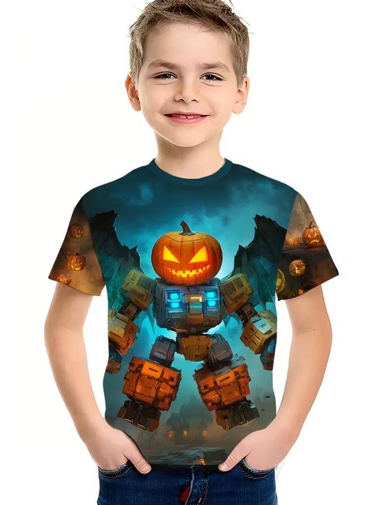 Halloween Boy's T-Shirt Pumpkin Pattern Summer Short Sleeve Loose Fashion 3D Print Children Top Holiday 3-10y Gift Party T-Shirt