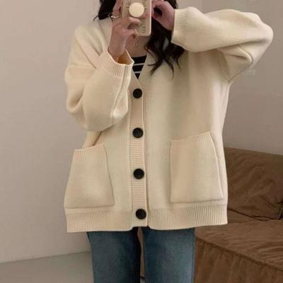 Cardigan Spring Korean Versatile Loose Long Sleeve V-Neck Cardigan Sweater Coat Women Casual Versatile Knitwear Sweater Female