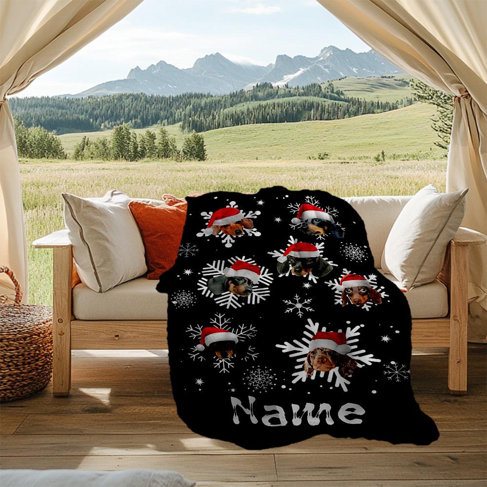 Christmas Dogs Wearing Santa Hats Personalized Outdoor Blanket Personalized Name Durable Comfort Throw For Picnics Outdoor Travel And Camping Sofa
