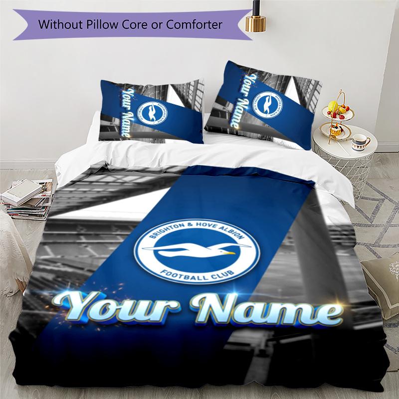 3pcs Brighton & Hove Albion F.C. Cover Set - Personalized Name, HD Printed Bedding with 1 Cover and 2 Pillowcases - Perfect for Home Decor, Easy Care