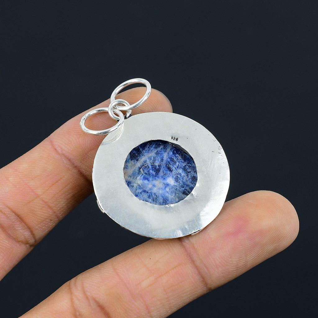 Naturlig Sodalit Ädelsten Indiska Smycken 925 Sterlingsilver Hänge För Kvinnor
