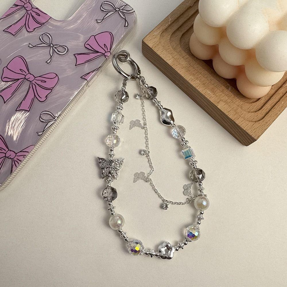 Butterfly Butterfly Phone Chain Bowknot Love Heart Beaded Chain Simple Y2K Phone Charm Strap  Girls