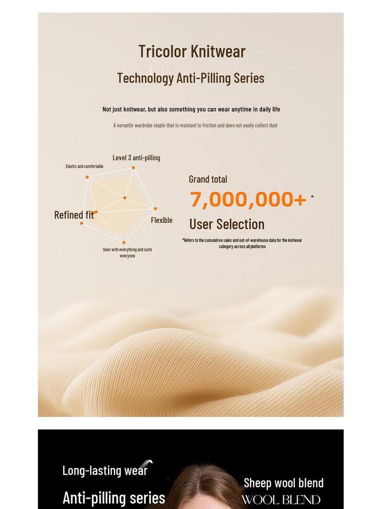 Sancai 2025 Winter Slim-fit Lace V-neck Long Sleeve Knit Top