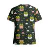 Top de Trabajo para Mujer con Cuello en V de Manga Corta y Bolsillos Estampado de Dibujos Animados Camisa de Uniforme Médico Ajuste Cómodo Tejido Duradero Adecuado para Profesionales de la Salud