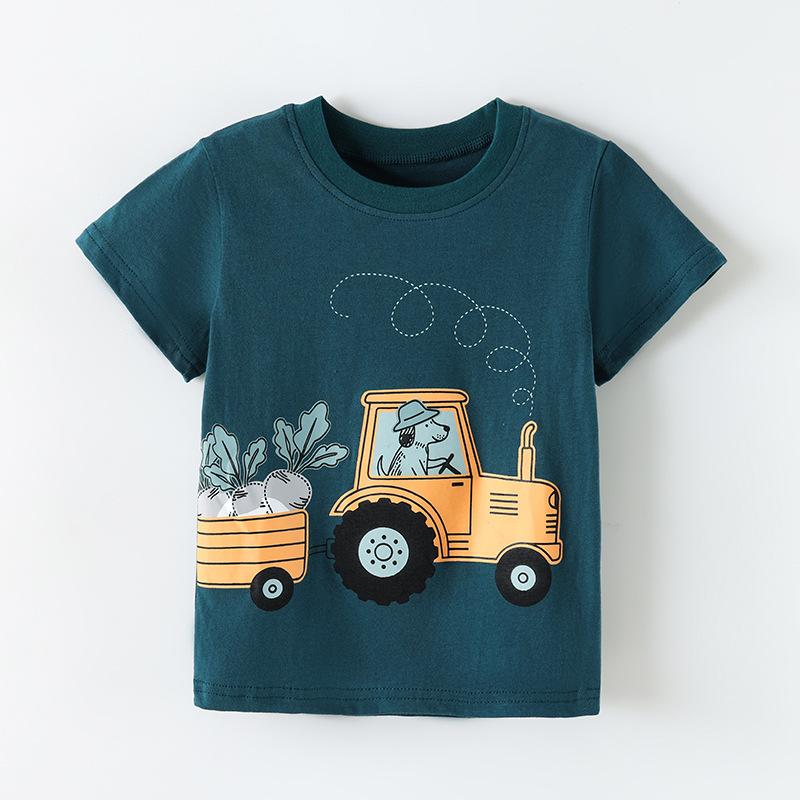

New summer collection: boys’ short-sleeved T-shirt with tractor print – children’s round-neck T-shirt 90cm(2-3Y)