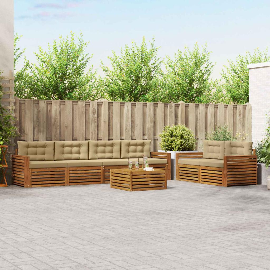 Outdoor Sofa Set with Cushions 7 Pcs Natural and Beige