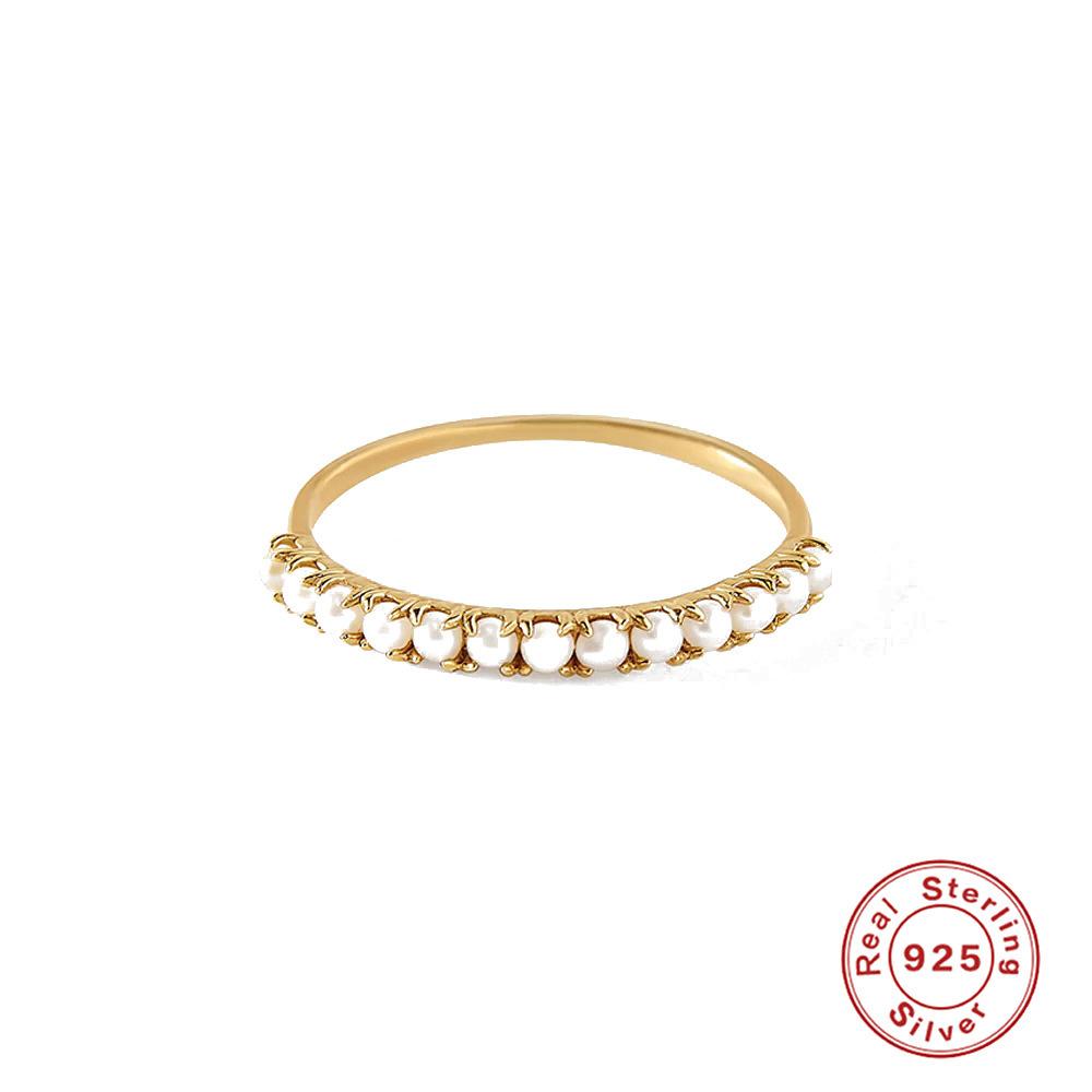 S925 Sterling Silver Turquoise Pearl Ring Vintage Simple Ring Trendy Premium Women'S Ring Ring