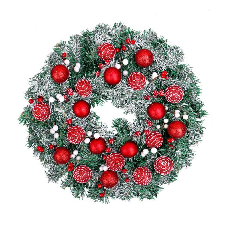 Christmas Wreath With Pine Needles Decorative Ornaments Bow Hanging Loop Door Wall Party Decor