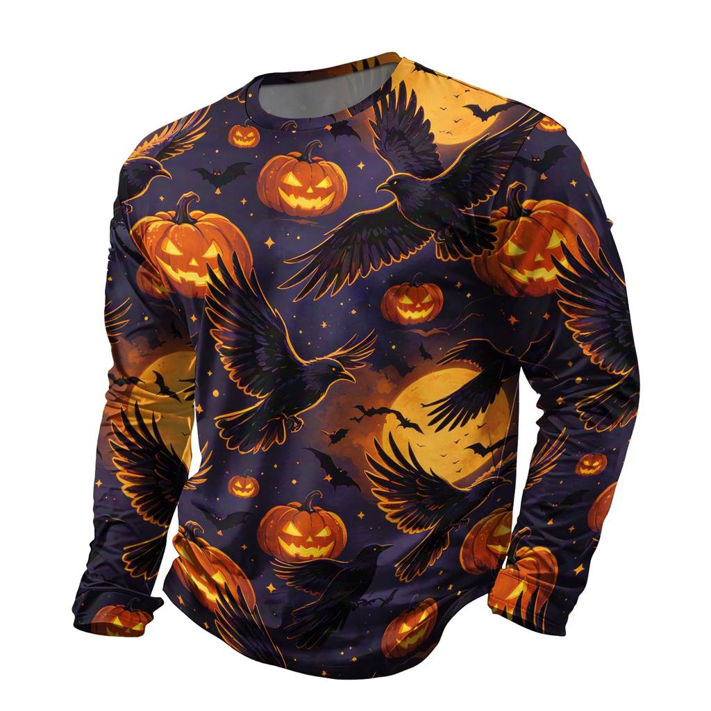 Men's Halloween Print Crewneck Long Sleeve T-Shirt for Casual Wear