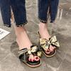 Bow slippers women's outer wear 2024 summer new flat-bottomed fashion fairy wind large size one-word cool slippers women's shoes