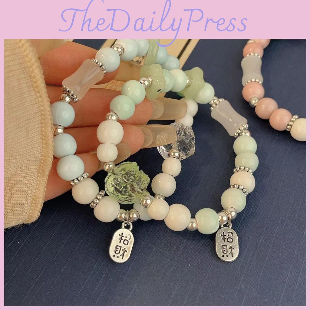 Modern Pink Chinese Ceramic Bead Bracelet With Lion Head For Travel Souvenirs