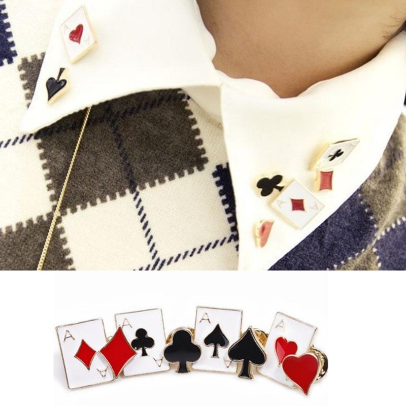4PCS Cuteness Brooch Poker Card Theme Lovely Pin Stylish Party Badge Alloy Texture for Party Dress Up and Present Giving