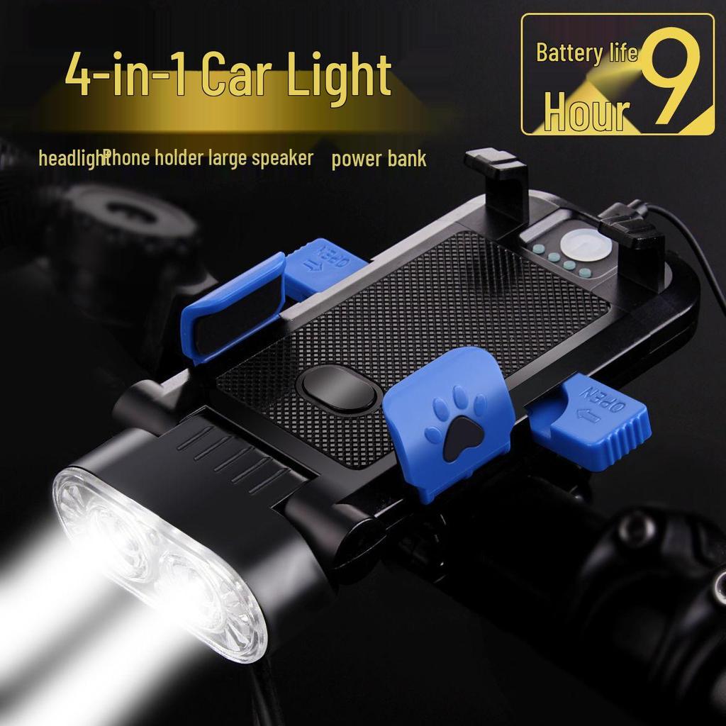 Luce Bicicletta ad Alta Luminosità: Supporto per Telefono Cellulare 4-in-1, Campanello, Fanale Posteriore e Anteriore con Ricarica USB per Ciclismo all'Aperto