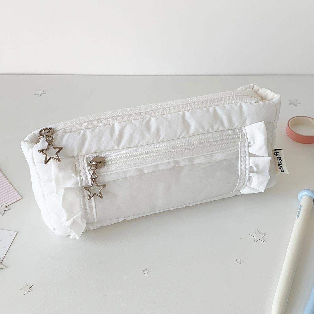 Ins Casual Style Ruffle Pencil Case Aesthetic Multi-Layer Large Capacity Stationery Organizer for School Simplicity Pen Bag