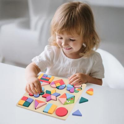 Drevená geometrická puzzle doska Hra pre predškolákov Učenie farieb Zodpovedajúce geometrické tvary Puzzle pre batoľatá Chlapci Dievčatá Vzdelávacia puzzle hračka