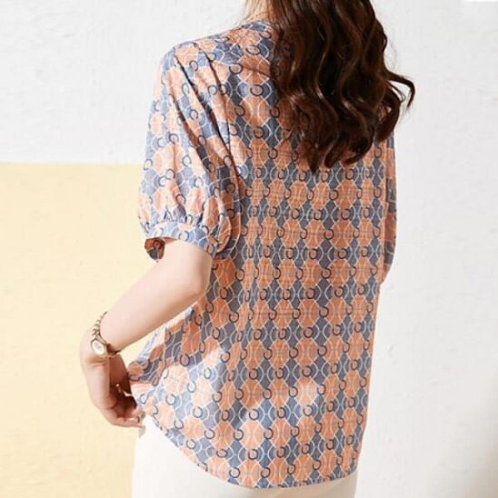 Navava Retro Printing Pattern Short Sleeve Blouse Nb1291
