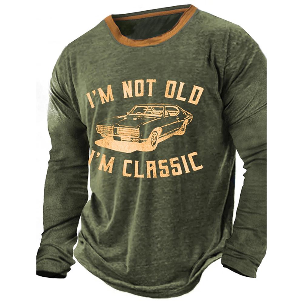 Spring and Autumn Round Neck 3D Car Pattern Printed Top Fashionable Casual Retro Long Sleeved Men's T-shirts