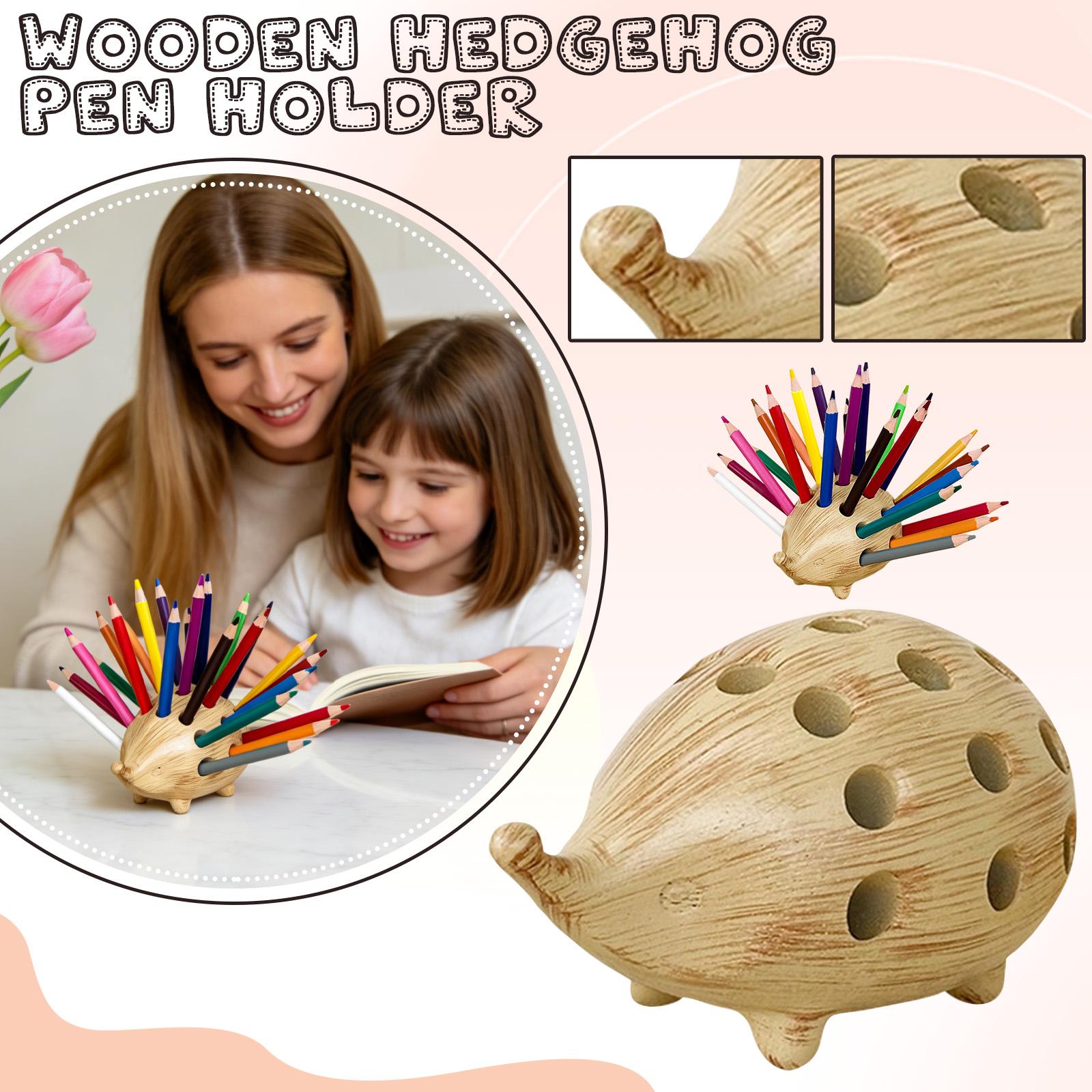 

Wooden Hedgehog Pen Holder Pencil Cup Organizer For Desk Decor One Size