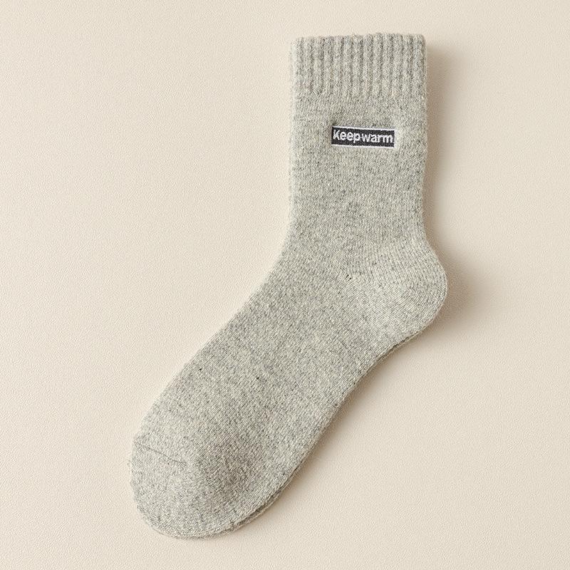 Wollsocken Herren Mittellange Socken Saison Warm Plüsch Verdickt Frottee Socken Bestickte Buchstaben Super Dicke Herrensocken