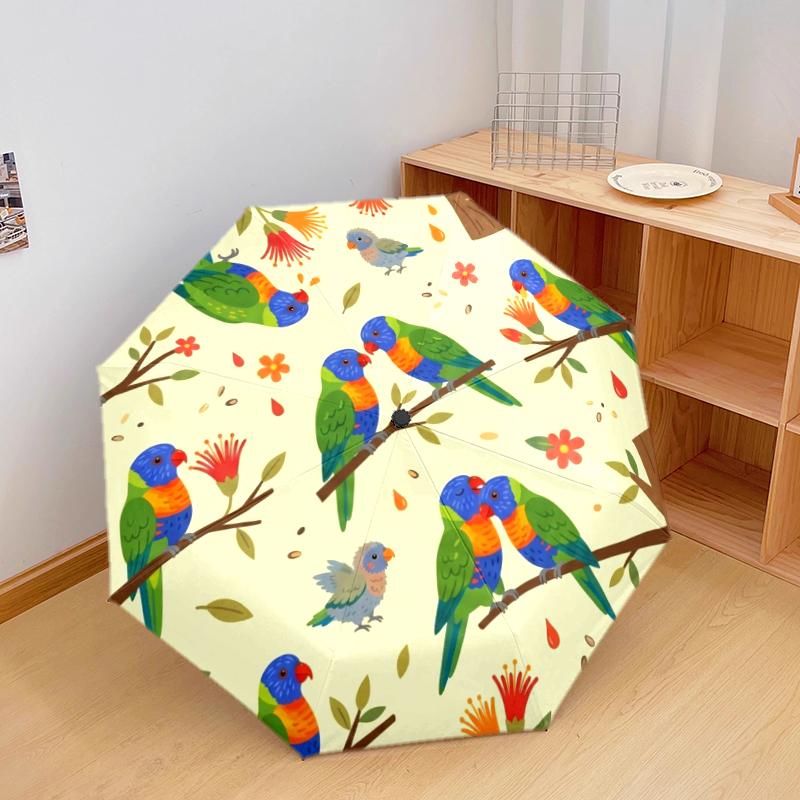 1 PC Automatic Folding Umbrella - Cute Parrot Pattern, Portable & Foldable Design with 8 Ribs, Christmas Birthday Gifts