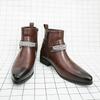 Fashion Leisure Walk Mens Chelsea Boots Handmade High Top Men Shoes Male Leather Ankle Boots Business Dress Shoes New Metal Buckle Botas