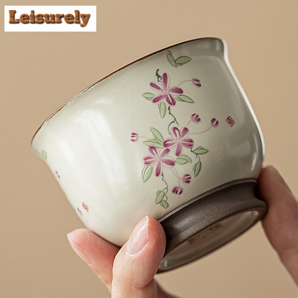 110 ml Imitation Song Ru Kiln Keramik-Teetasse mit Pfirsichzweig, Ruyi-Tasse, einzelne Teeschale für den Haushalt, persönlicher Becher, Chazhan, chinesisches Teeservice