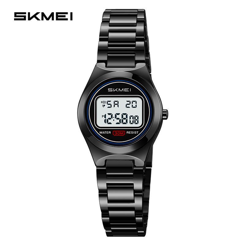 Shíkèměi 2334 Multifunktionale LED-Elektronikuhr für Damen mit Stahlarmband