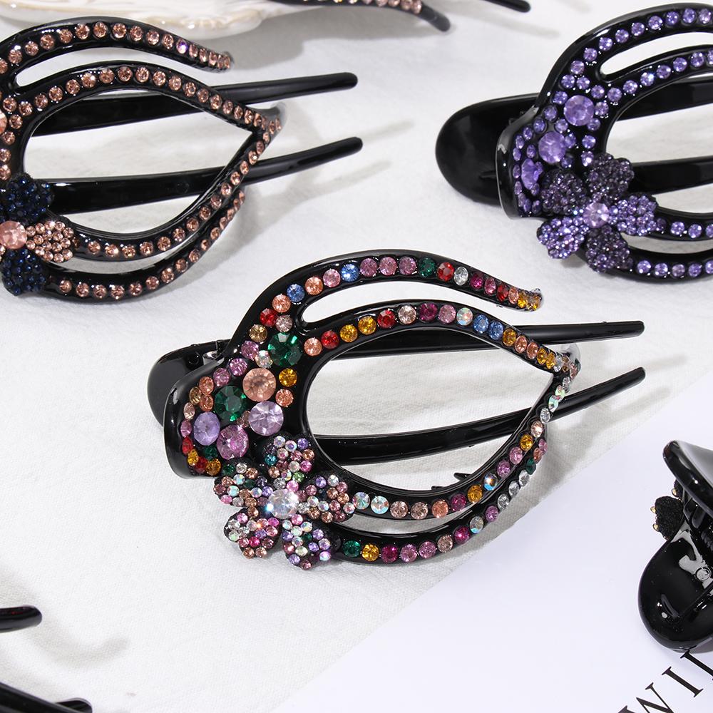 Crystal Styling Tool Flexible Hairpins Heart  Flower Rhinestone Hair Clip Hollow Claws Acrylic