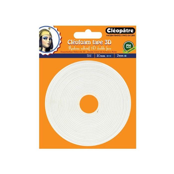 Cléopâtre Cléofoam 3D Bande double face 10 mm x 5 m blanc