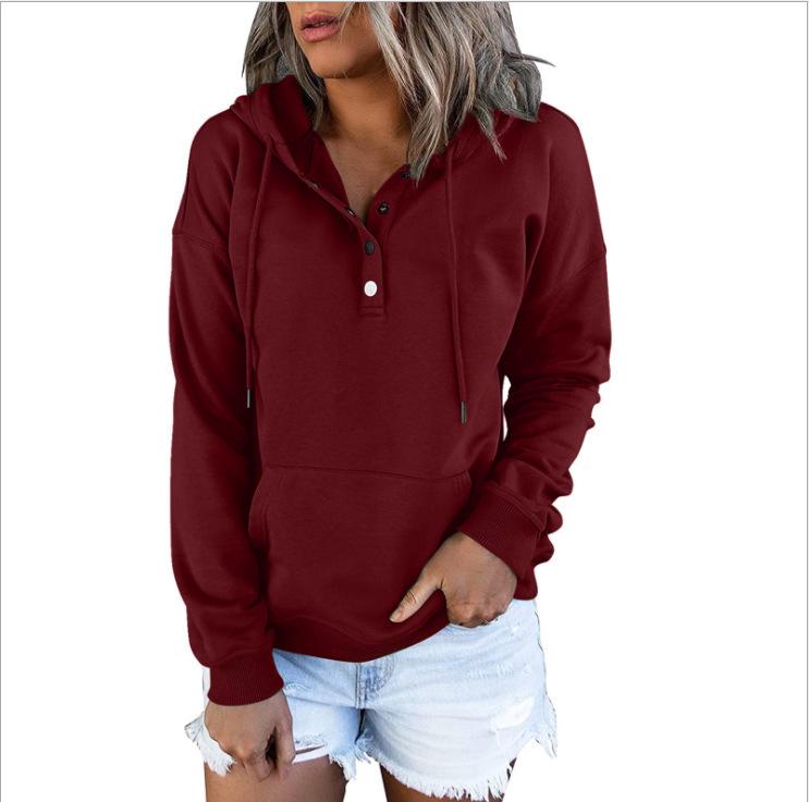 European & American Women's 2021 Long Sleeve Casual Hooded Sweatshirt with Drawstring & Pockets