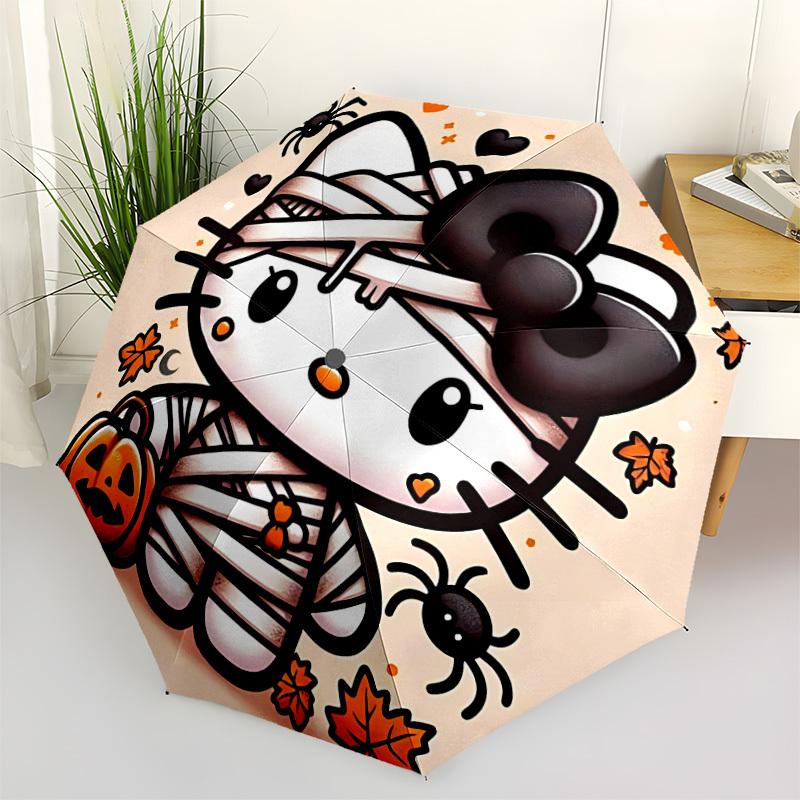 Mummy Halloween Hello Kitty Automatic Folding Umbrella with Sturdy Iron Frame, Portable Compact Travel Umbrella All-Season Use Parties002