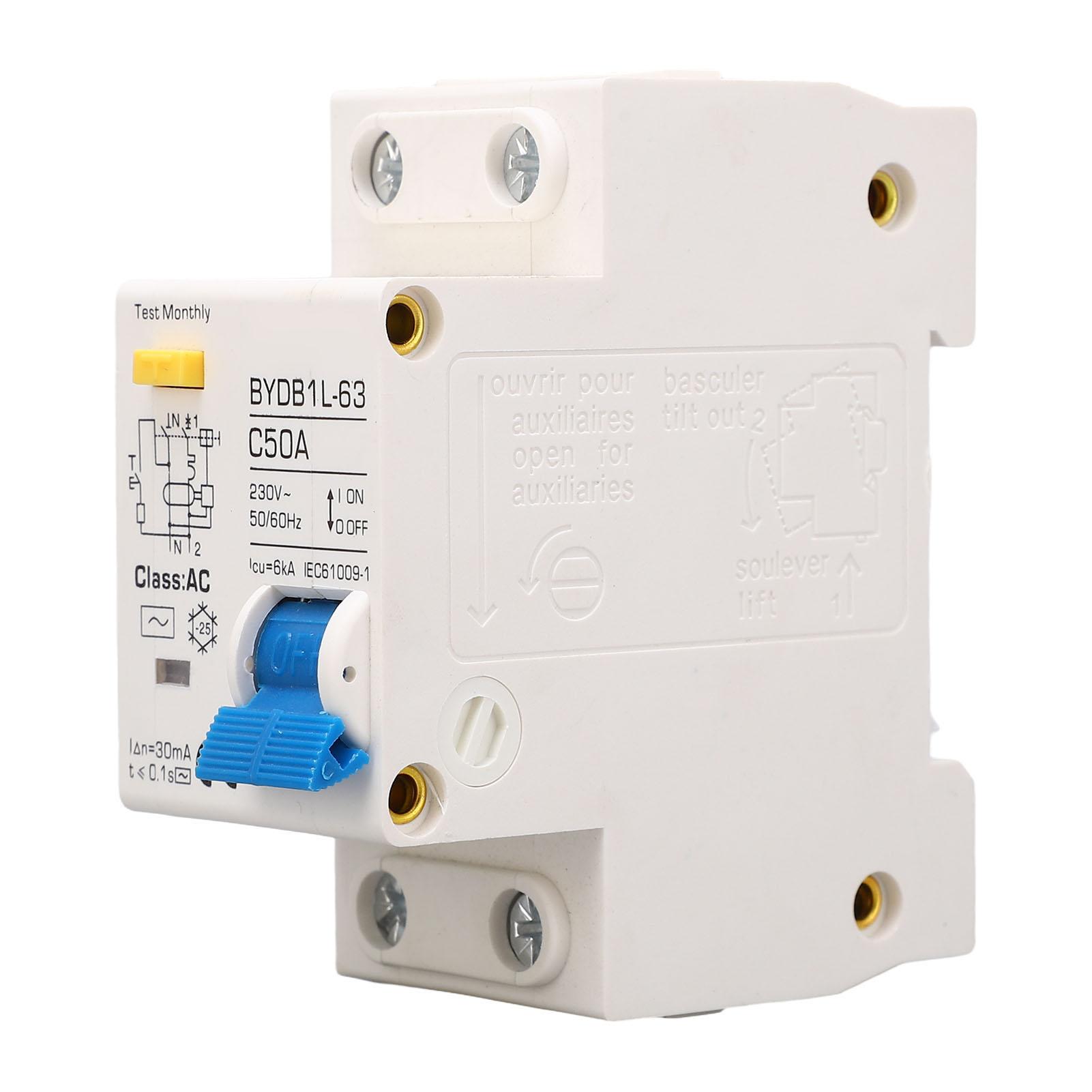 

Автоматичний вимикач 1P+N 50A 230V AC MCB Вимикач захисту від витоку DIN-рейка для безпеки