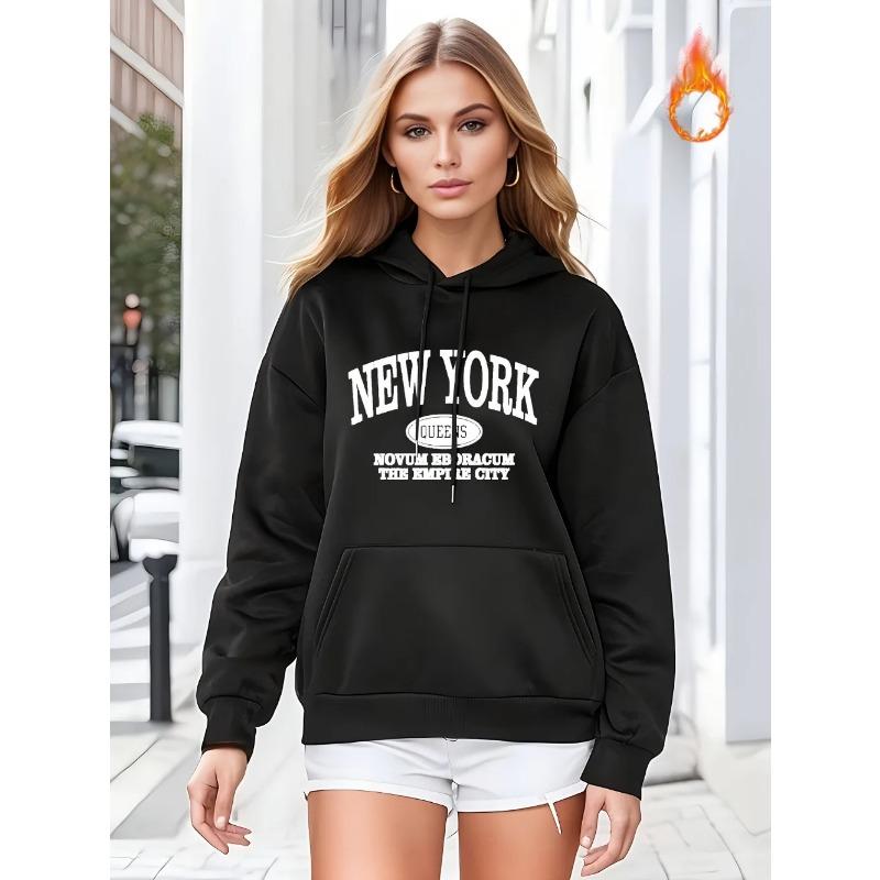 Womens Print Hoodie - Fashionable Solid Color with Adjustable Drawstring Hood Roomy Kangaroo Pocket Sweatshirt Hoodies Sweatshirts Women’s