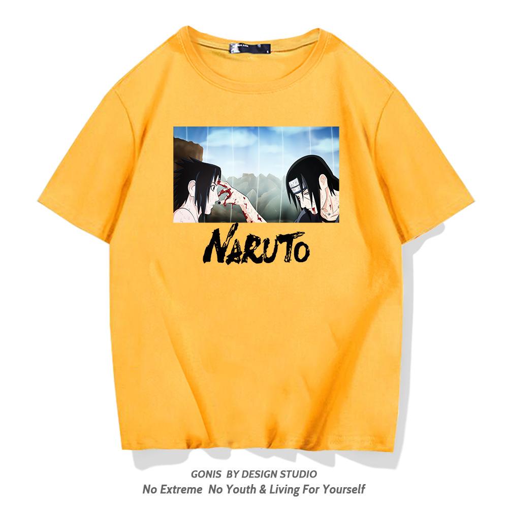 Naruto T-shirt male Japanese anime Sasuke Uchi Hasuki family trendy brand youth pure cotton loose top
