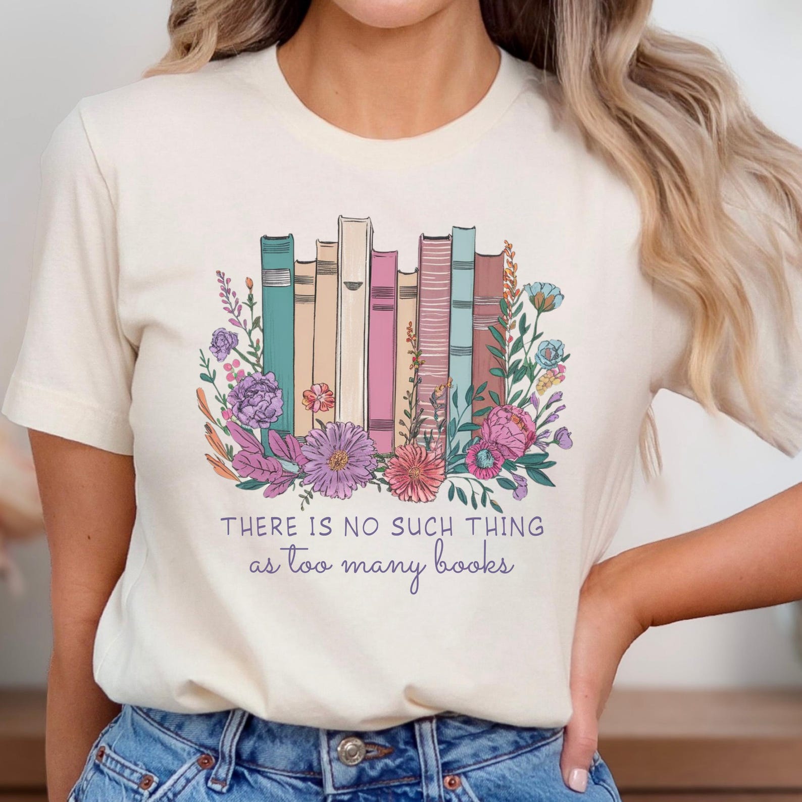 Floral Book T-Shirt: Bookworm Reading Teacher Tee S
