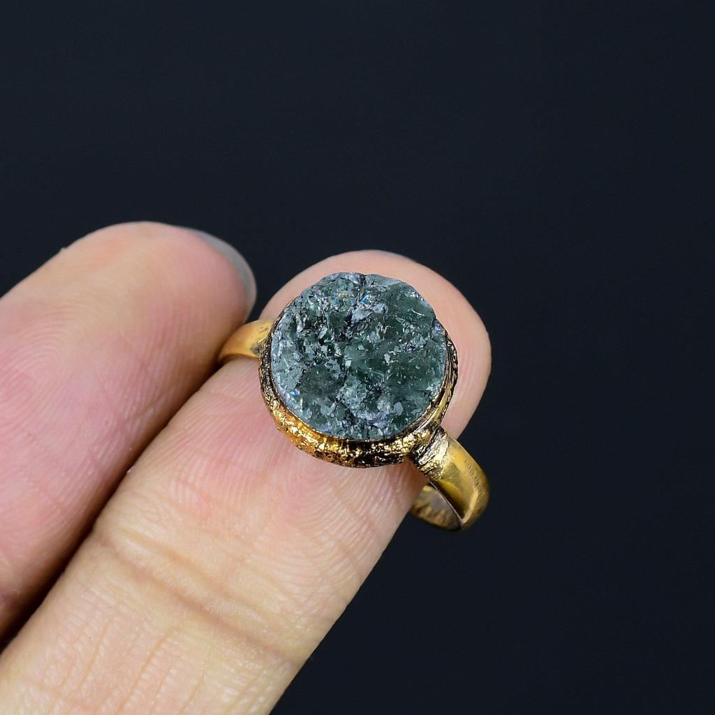 Green Tourmaline Handmade Gemstone Ring, Copper Electroformed Ring Antique Jewelry, Adjustable Ring Engagement Gift